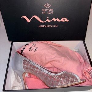 Nina Metallic Silver Mesh Heels